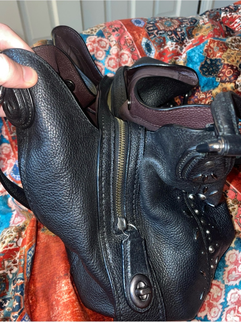 Coach Black Studded Leather Shoulder Bag - Picture 5 of 9